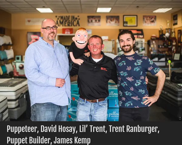 Puppeteer David Hosay, Lil’ Trent, Trent Ranburger and puppet builder James Kemp