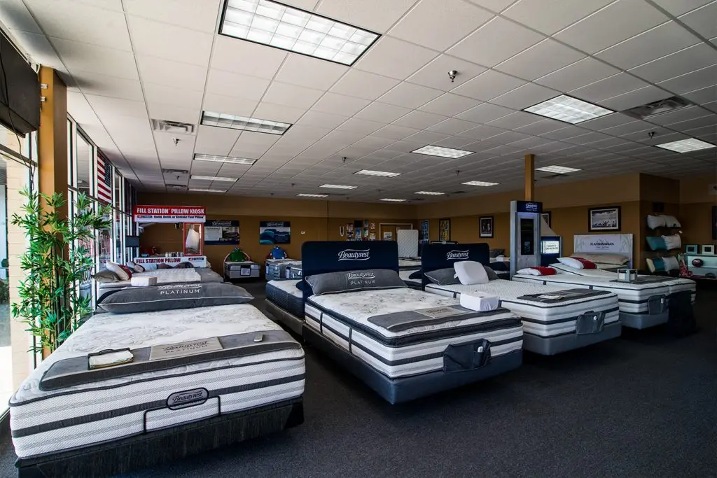 Rows of mattresses in the Trent Bedding showroom