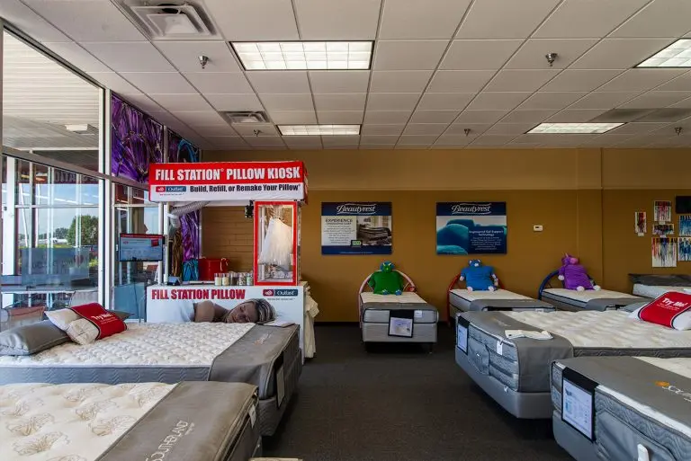 Fill Station Pillow Kiosk and mattresses in the Trent Bedding showroom