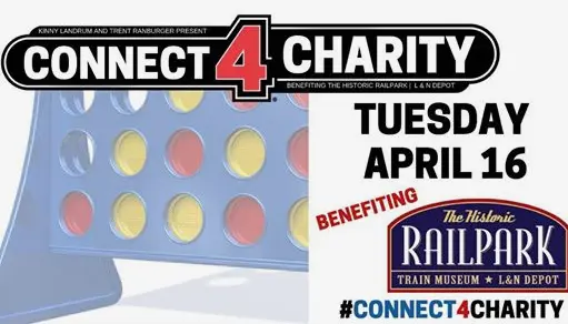 Connect 4 Charity tournament flyer benefiting the Historic RailPark