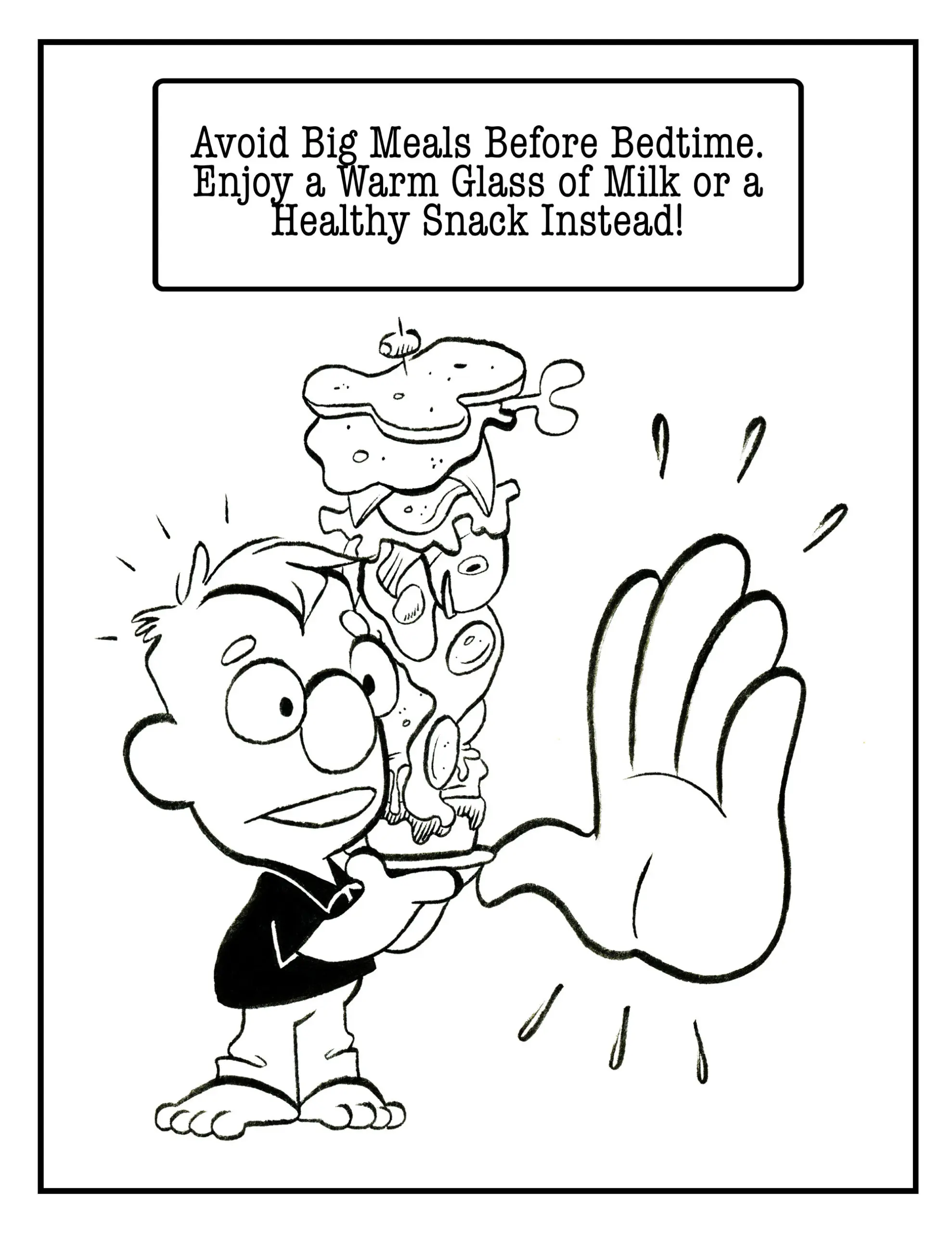 Coloring page: avoid big meals before bedtime