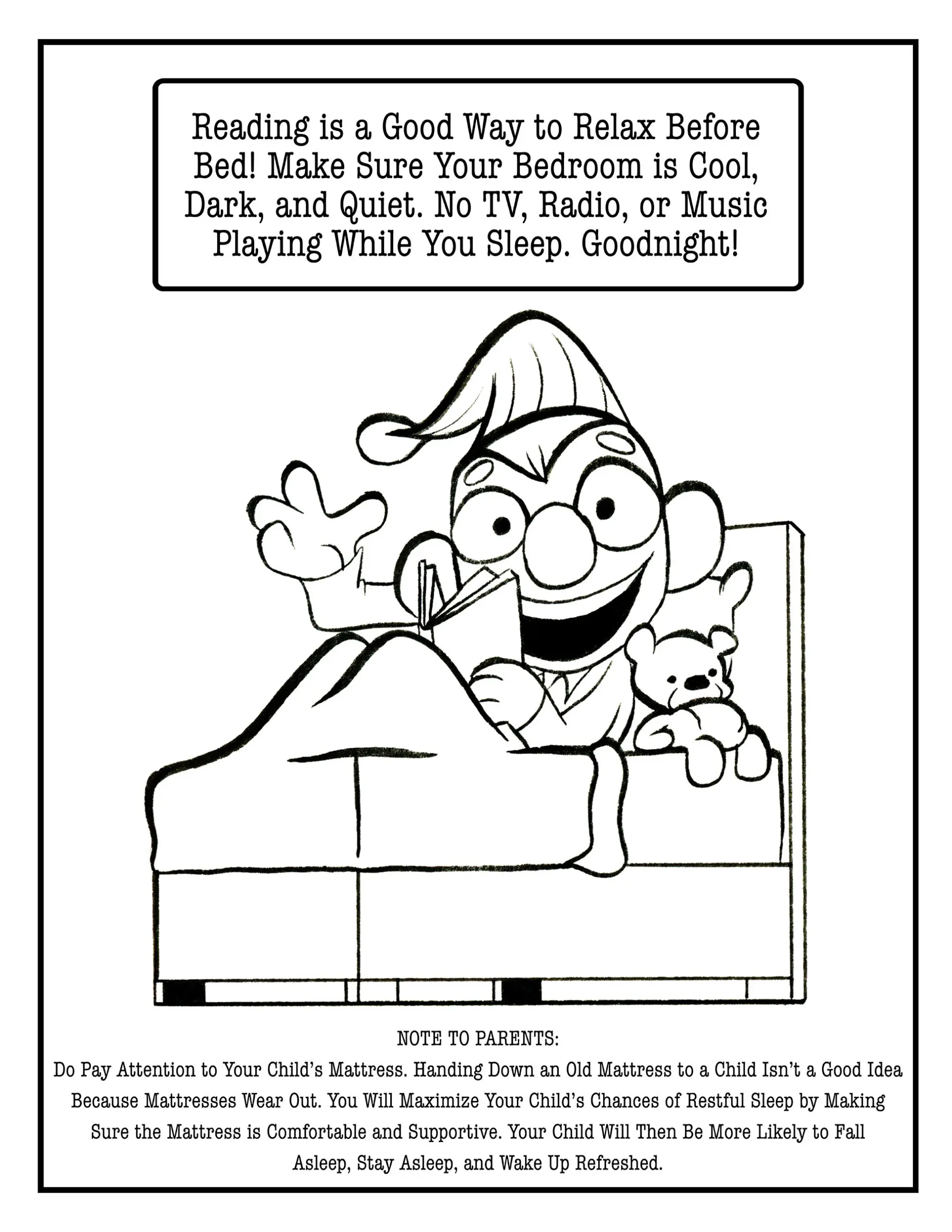 Coloring page: reading before bed